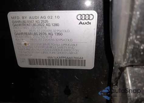 2010 Audi Q5 3.2 Premium from USA, damaged, VIN WA1LKAFP5AA076644